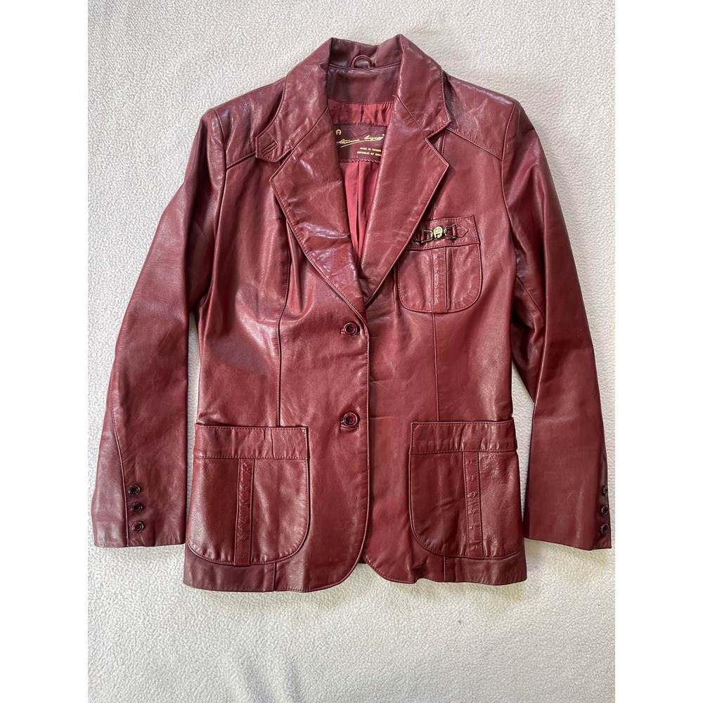 Etienne Aigner Wine Leather Blazer Jacket
